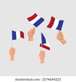 Collection of hands holding French Flag flat design Free Vector