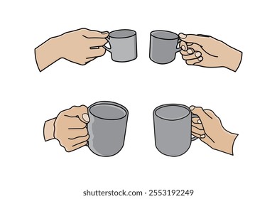 Collection of hands holding glasses flat style