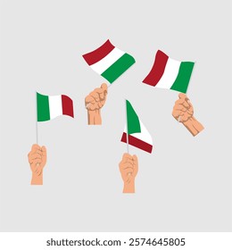 Collection of hands holding Italy Flag flat design Free Vector