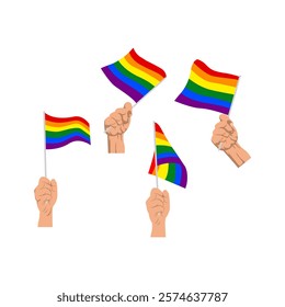 Collection of hands holding lgbt Flag flat design Free Vector