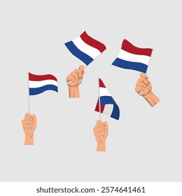 Collection of hands holding netherlands Flag flat design Free Vector