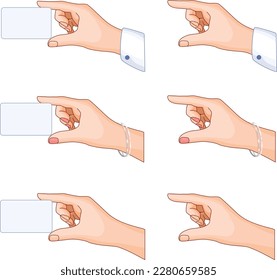 Collection of hands in  holding pose with empty business card