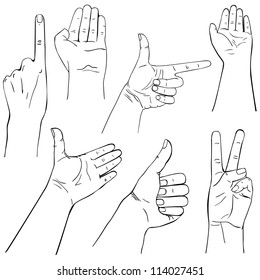 Collection of hands on different positions, outline illustration