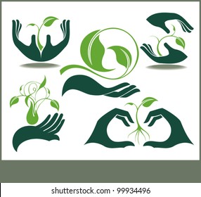 Collection of hands and plants