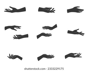 Collection of hands poses. Hands black shapes set. Vector illustration isolated on white background