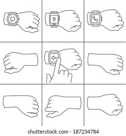 Collection of hands for smartwatch illustrations