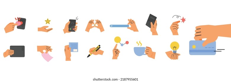 Collection of hands in various gestures. flat design style vector illustration.