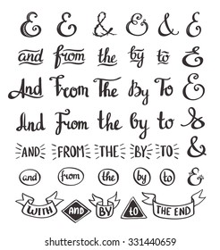 Collection of hand-sketched ampersands and catchwords made in vector. Hand-sketched set of design elements. Calligraphic detailes.