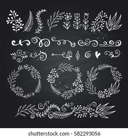 collection hand-sketched elements - florals, calligraphic elements, arrows, wreaths