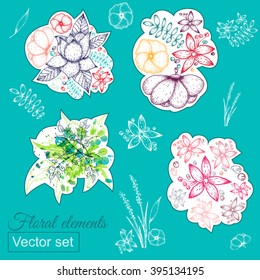 Collection of hand-sketched floral elements and frames