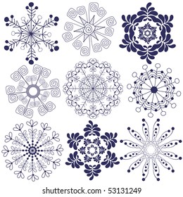 Collection handwork of new snowflakes on white  (vector)