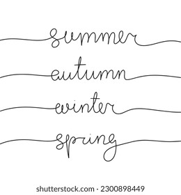 Collection handwriting words name seasons. Winter, spring, summer, autumn. Monoline vector phrase illustration.