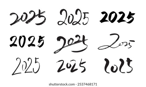 Collection of handwritten 2025 number. Vector illustration