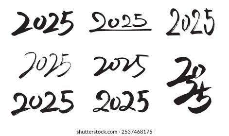 Collection of handwritten 2025 number. Vector illustration