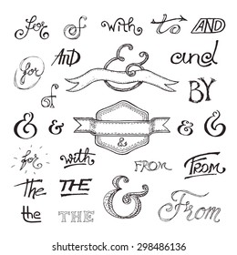 Collection of handwritten catchwords and ampersands. Vector illustration