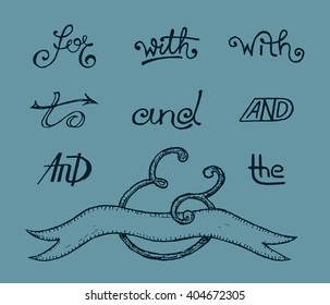 Collection of handwritten catchwords and ampersands. Vector illustration