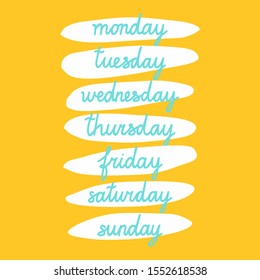 Collection of handwritten days of the week. Set of stickers for your organizer, planner, schedule. Vector illustration. Group of element for design.