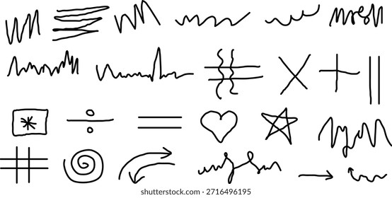 Uma coleção de símbolos matemáticos manuscritos, rabiscos e rabiscos em um fundo branco
