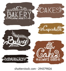 Collection of handwritten vintage retro bakery logo labels. Vector