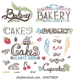 Collection of handwritten vintage retro bakery logo labels. Vector