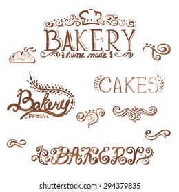Collection of handwritten vintage retro bakery logo labels. Vector