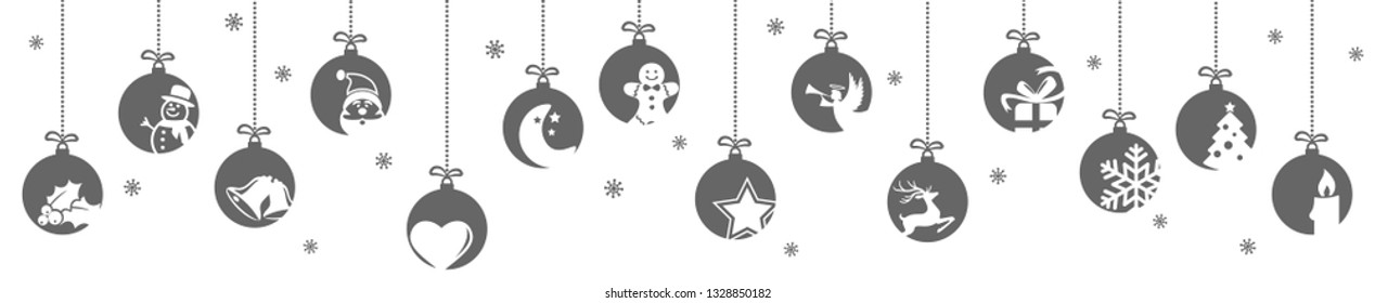 collection of hanging baubles colored black with different abstract icons for christmas and winter time concepts