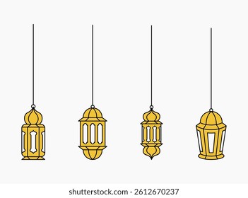 Collection of hanging Islamic Arabic lantern ornament designs. Lantern element for Ramadan kareem greeting template and other Islamic events