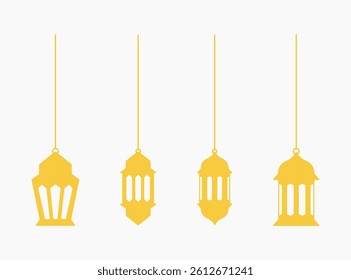 Collection of hanging Islamic Arabic lantern ornament designs. Lantern element for Ramadan kareem greeting template 