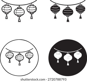 Colección de linternas colgantes en diferentes estilos y fondos aislados sobre fondo blanco, Vector, ilustración