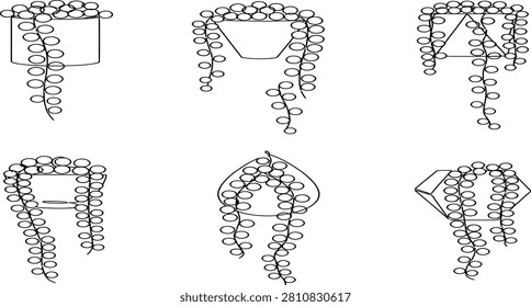 Collection of hanging plants in geometric pots