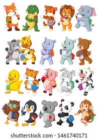 Collection Of Happy Animal Go To School