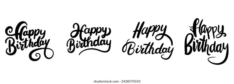 Collection Happy Birthday inscriptions. Text banner Happy Birthday set. Hand drawn vector art. 