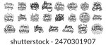 Collection of Happy Birthday text lettering. Hand drawn vector art.