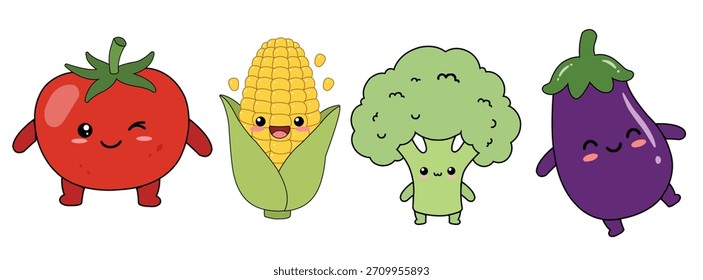 Colección de verduras de dibujos animados felices, incluido el tomate