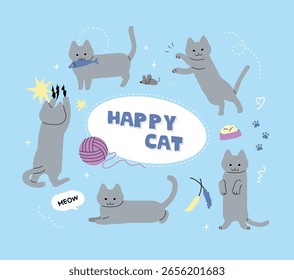 A collection of happy cat illustrations.