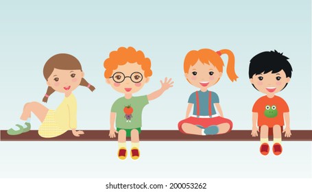 Collection of happy children in different positions. Vector illustration