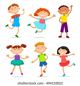 collection of happy children in different positions vector illustration