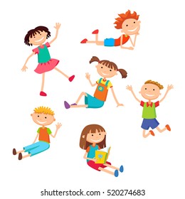 collection of happy children in different positions vector illustration