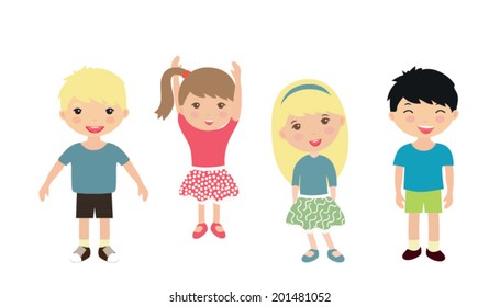 Collection of happy children isolated on white background