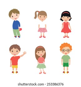 Collection of happy children isolated on white background