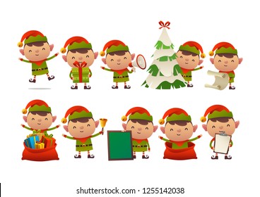 Collection of happy cute Christmas elf isolated vector on white background