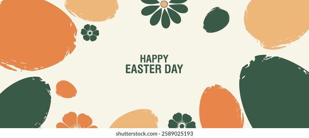 collection of Happy Easter banner and poster card. Trendy Easter design with draw eggs, bunny ears, in pastel colors. set of Horizontal greeting easter day background in Modern and minimal style.