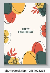 collection of Happy Easter banner and poster card. Trendy Easter design with draw eggs, bunny ears, in pastel colors. set of Horizontal greeting easter day background in Modern and minimal style.