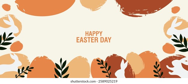 collection of Happy Easter banner and poster card. Trendy Easter design with draw eggs, bunny ears, in pastel colors. set of Horizontal greeting easter day background in Modern and minimal style.