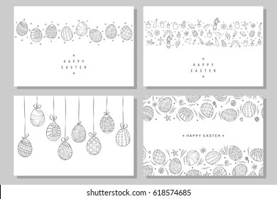 Collection of happy easter cards. Hand drawn easter banners in doodle style. Vector illustration.