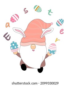 Collection Happy Easter with cute gnomes. on the theme of Easter designed with doodle style Great for decorations, backgrounds, cards, fabric patterns, pillows, mugs, kids art, stickers, and more.