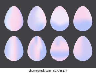 Collection of Happy Easter eggs decorated with a fluid colors texture. Soft pink, pastel blue, violet. Design elements for greeting cards, isolated