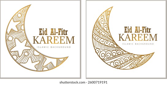 collection, Happy Eid Mubarak, black and yellow gradient crescent moon, plain background. Eid Mubarak Graphic Design.