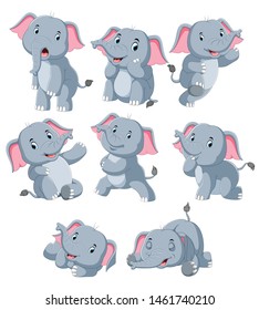 Collection of happy elephant with various posing