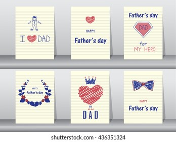 Collection of Happy Father's Day card on spiral notebook backgrounds,Vector illustrations